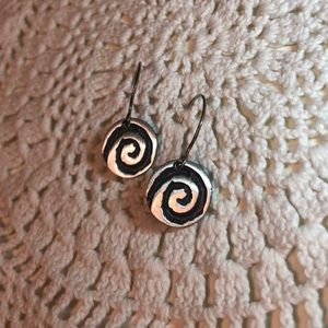 Handmade Pewter Clay Silver Swirl Dangle Earrings